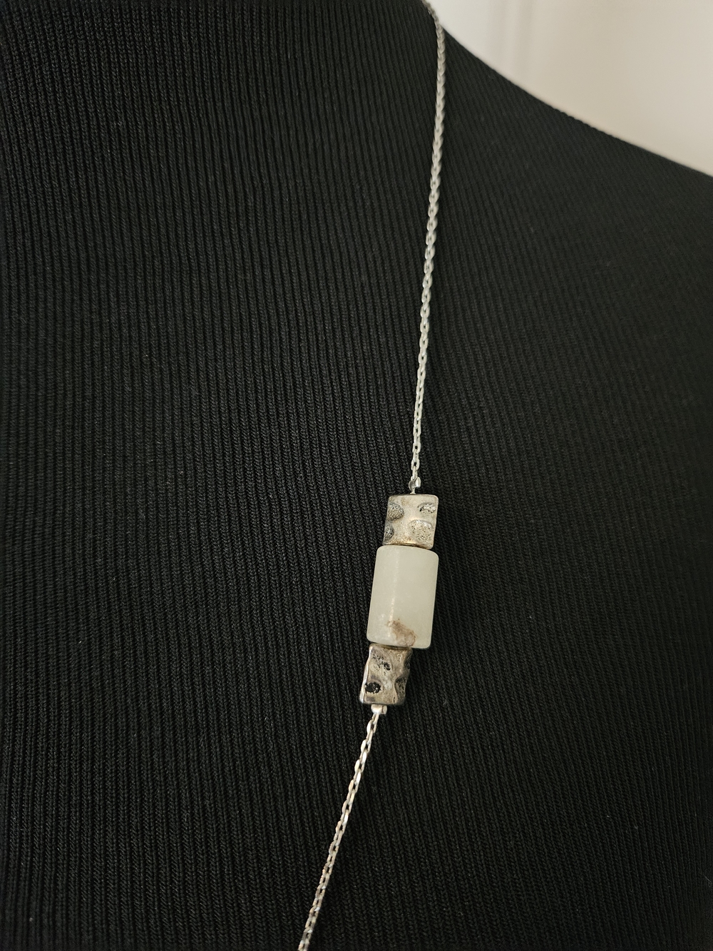 Minimalist Silver Necklace with Cream Stone Accent